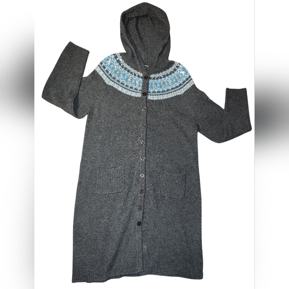Alexandra Bartlett Wool Sweater - Gray/Blue/White - Size Large